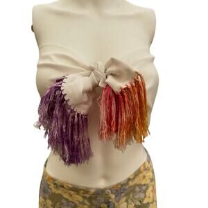 Vintage Dyed Fringe White Scarf